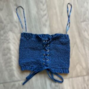 Women’s Blue Smocked Crop Top